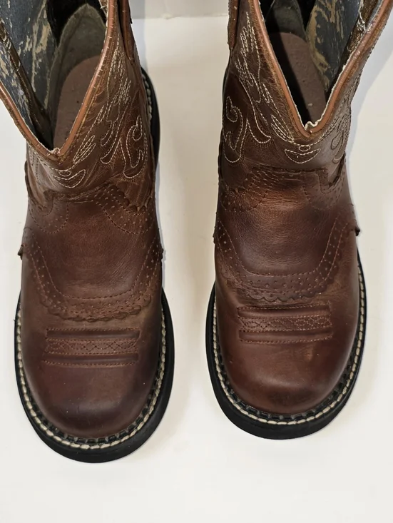 Ariat Fatbaby Brown Leather Chunky Embroidered Western Cowboy Boots Women's 7.5 - Picture 4 of 12